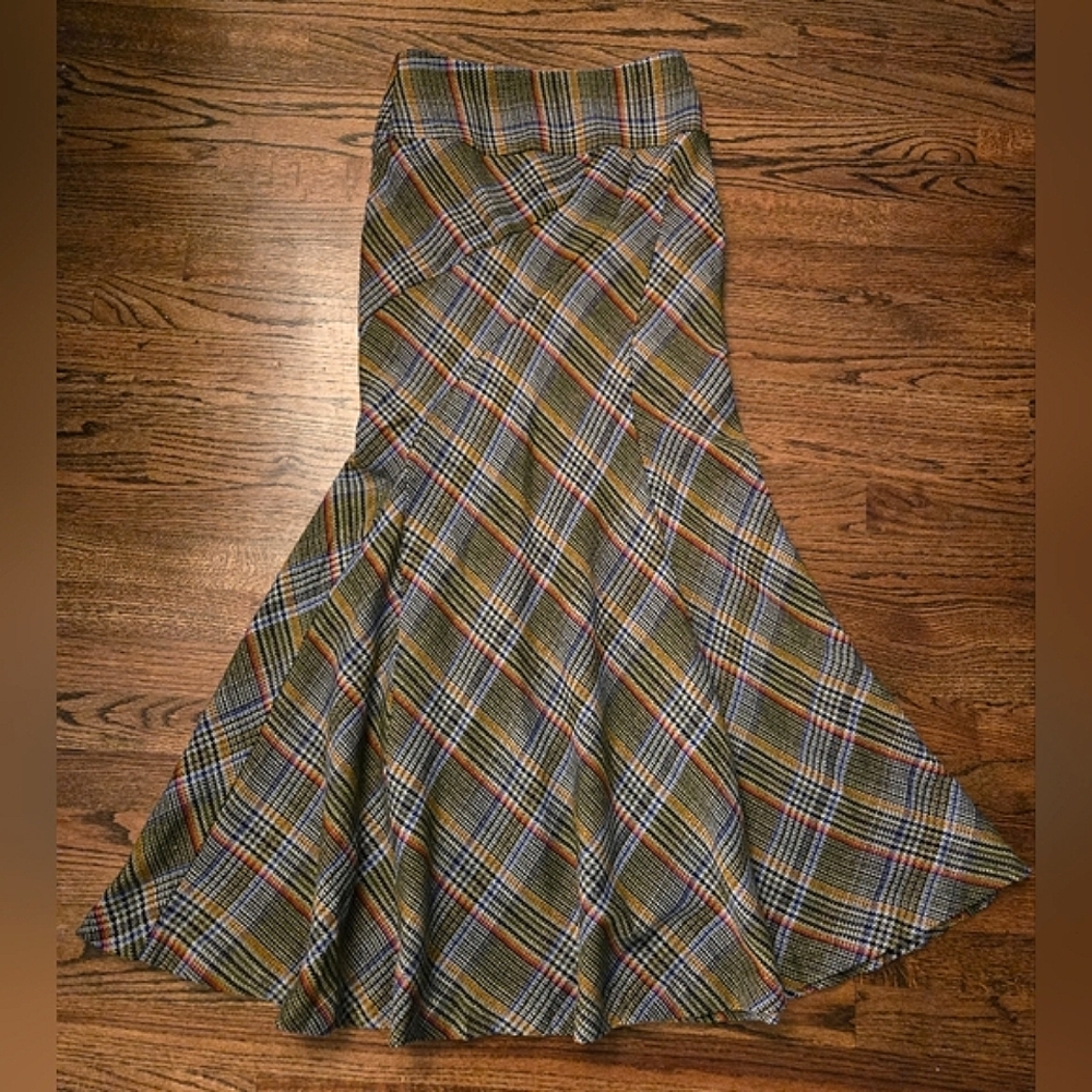 Elevenses Checkered Maxi Skirt - Green and Blue